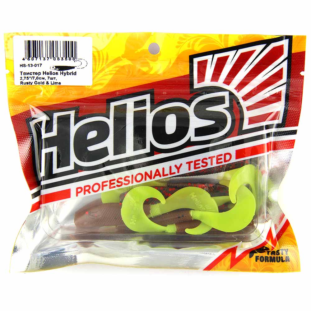 Твистер Helios Hybrid  2.75*/7.0см Lime/Red (7шт) HS-13-017