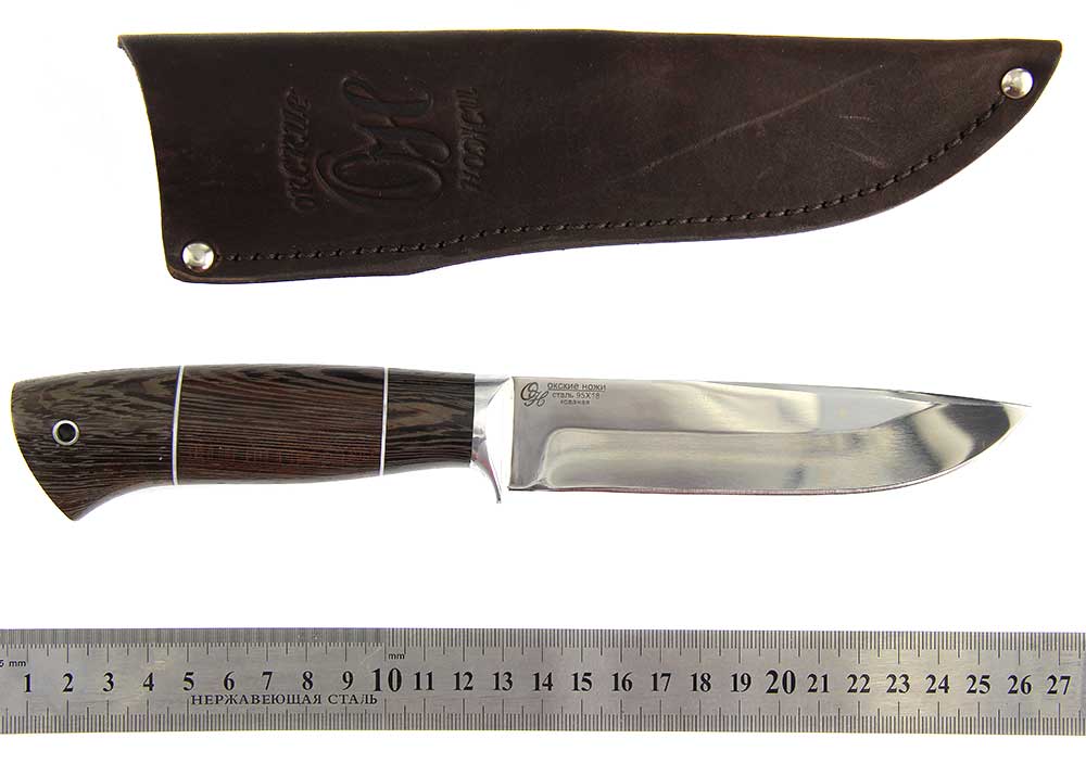 Нож Окский Ирбис ст.95х18 Венге, граб, дюраль, фибра (5856)