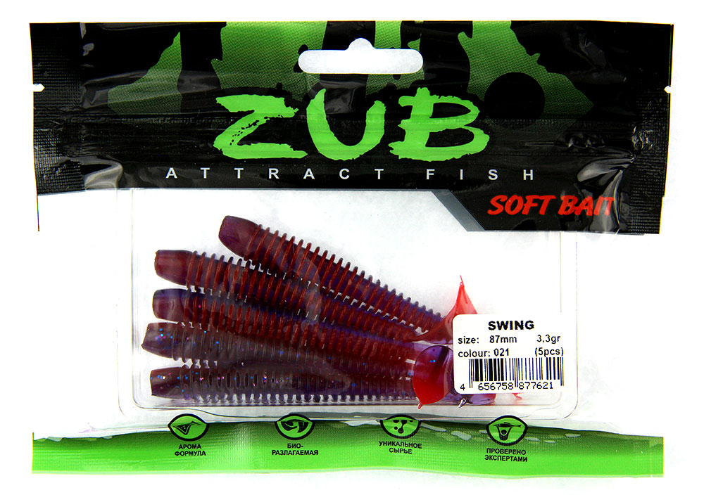 Приманка ZUB-SWING 87мм-5шт, (цвет 021) фиолетово-красный