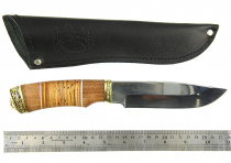 Нож Окский Пума ст.65х13 сапели,береста,рисунок полное литье